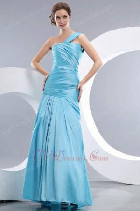 One Shoulder Corset Back Mermaid Light Sky Blue Prom Dress