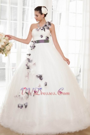 Elegant One Shoulder A-line Silhouette Wedding Dress With Flowers