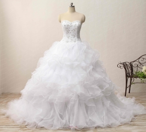 Ruffles Skirt Affordable White Court Train Wedding Gowns China
