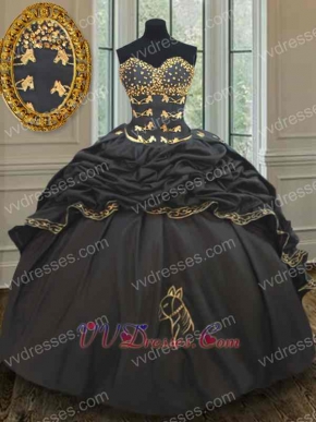 Western Village Black Taffeta Horse Head Embroidery Bubble Train Quinceanera Gown