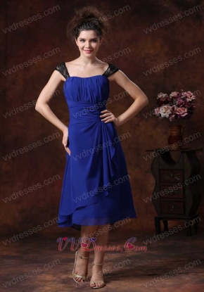 Royal Blue Wedding Guest Bridesmaid Dress Black Lace Wide Straps