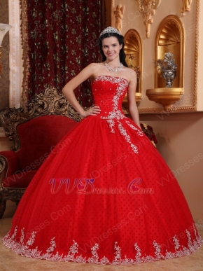 Appliqued Winter Red Strapless Quinceanera Dress Like A Princess