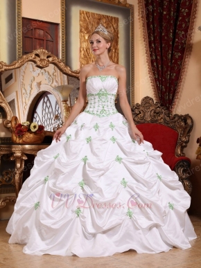 Strapless White Quinceanera Dress With Spring Green Pick-up Skirt