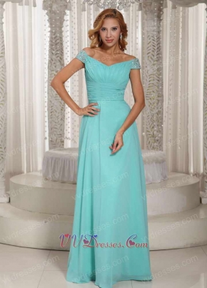 Fluorescent Blue V Off Shoulder Outdoor Cocktail Dress Pageant