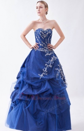 Sweetheart Mineral Blue Puffy Skirt Military Prom Party Ball Gown