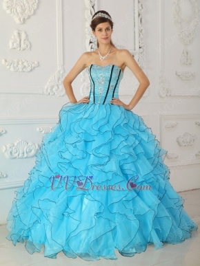 Sweetheart Ruffled Skirt Young Girls Aqua Quinceanera Gown