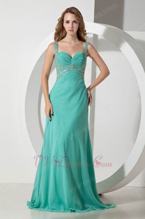 Beaded Straps Turquoise Blue Chiffon Prom Celebrity Dress