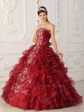 Bugundy Embroidered Quinceanera Gown Online Shop