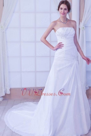 Hot Sale Strapless White Taffeta Chapel Wedding Gown