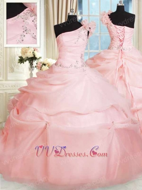 One Shoulder Falbala Strap Blush Puffy Simple Quinceanera Ball Gown At Discount