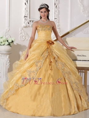 Sweetheart Golden Yellow Quinceanera Gown With Flower