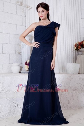 Cheap One Shoulder Chiffon Skirt Navy Blue Evening Dress