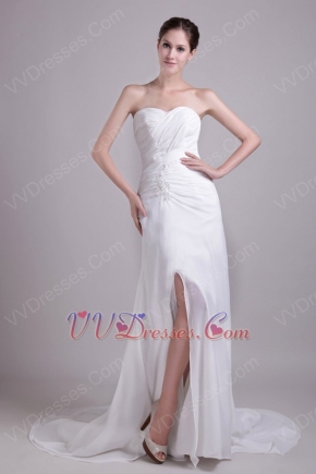 Ruched Sweetheart White Chiffon Prom Dress With Split