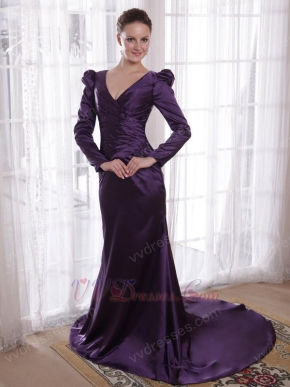 Dark Purple Long Sleeves Mother Dress For Wedding Party