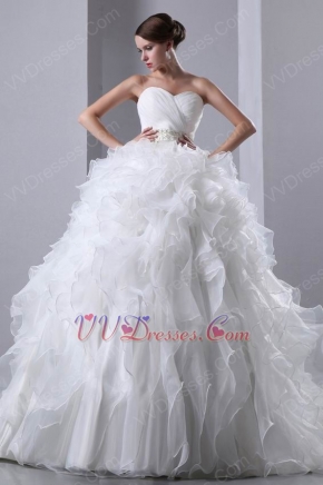 Luxurious Beaded Ruffles Cascade Cathedral Puffy Wedding Gowns