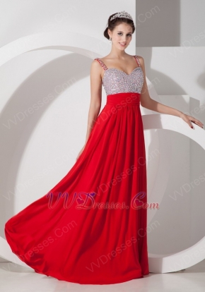 Beaded Scarlet Designer Evening Party Dress With Double Straps