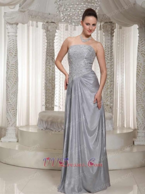 Column Grey Silver Taffeta Mature Women Prom Dress Oblique Waist Seam