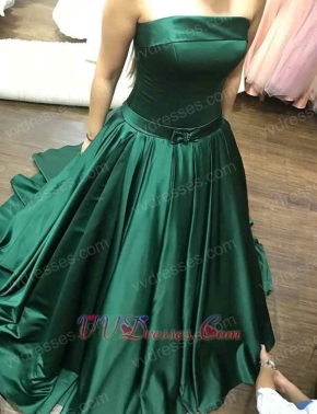 Hunter Green Hang Down Suitable Feeling Prom Dress Strapless Bordure