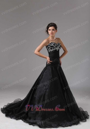 Sweetheart Dropped Waist Black Organza Gothic Style Prom Dress Online