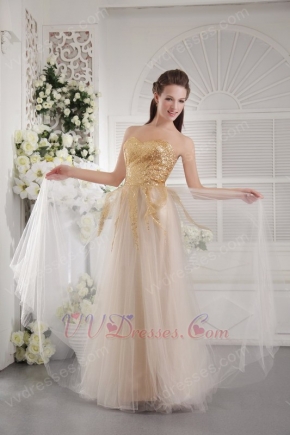 Sweet Heart Floor Length Skirt Prom Dress With Gold Sequin