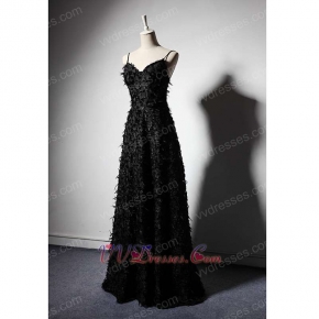 Shiny Black Lace With Feather Honorable Evening Dress For Special Occasion