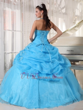 Floor Length Designer Aqua Blue Girls Quinceanera Party Dress