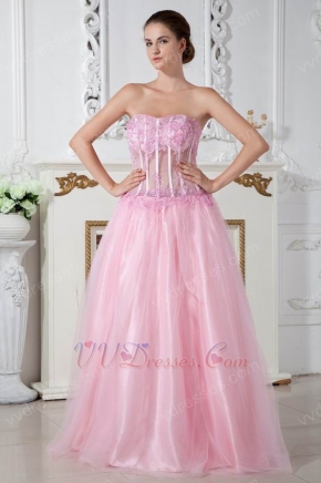 Sweetheart Transparent Bodice Basque Pink Prom Celebrity Dress