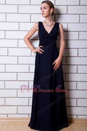 Decent V-neck Navy Blue Chiffon Skirt Formal Ocassion Dress