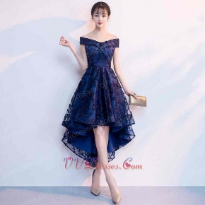 Best Aliexpress Style Navy Blue Pop High Low Prom Party Dress By Lace