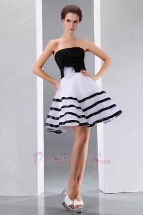 Black Stripe White Organza Join Graduation Party Dress