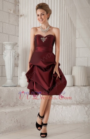 Sweetheart Bubble Knee-length Burgundy Taffeta Prom Type Dress