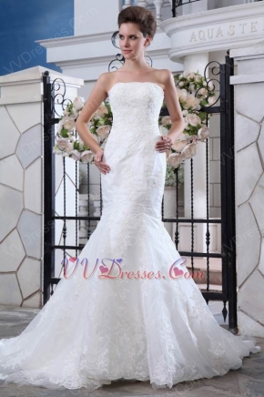 Inexpensive Appliqued Empire Mermaid Fishtail Bridal Dress