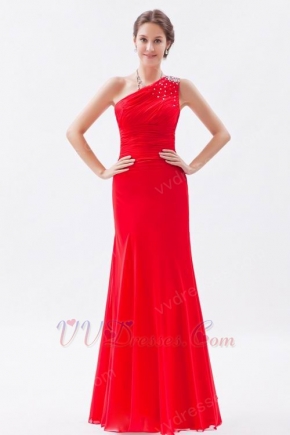 Allure One Shoulder Floor Length Evening Dress In Red