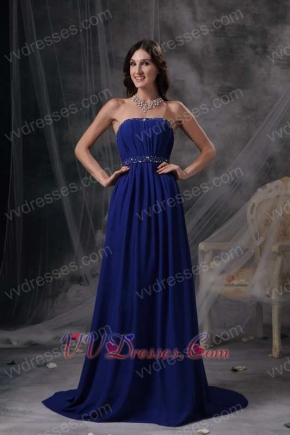 Royal Blue Chiffon Strapless Formal Dress With Beading Night Club