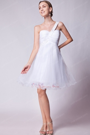 Cute One Shoulder Knee Length White Tulle Sweet 16 Dress