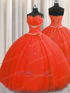 Floor Length Flat Tulle Red Military Prom Evening Ball Gown With Slip Very Puffy