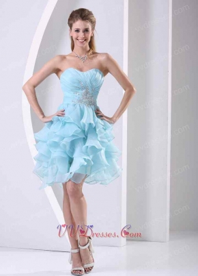 Nifty Ruffles Sweetheart Short Cocktail Dress In Lovely Baby Blue