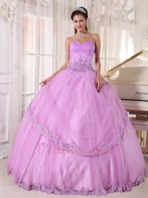 Lilac Strapless Applique Emberllishment Quinceanera Gown Stylish