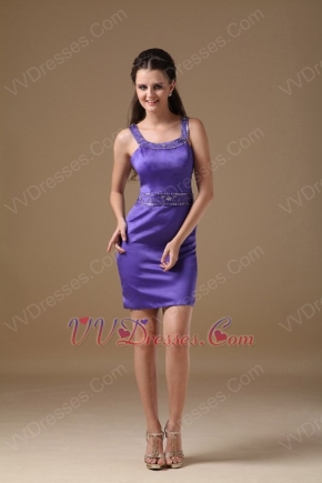 Blue Violet Column Straps Mini-length Short Prom Dress