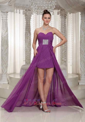 Shirred Bodice Purple Chiffon Prom Dress High-low Design Group Purchase