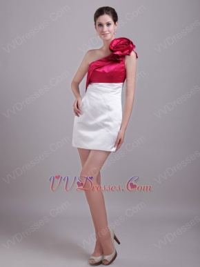 Fuchsia And White Contrast Short Prom Dress With Handmade Flower