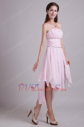 Strapless High-low Pink Chiffon Cute Homecoming Dress