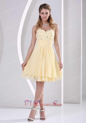 Light Yellow Layers Chiffon Young Girl Homecoming Prom Dress Bustle