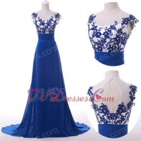 Off White Bodice & Royal Blue Chiffon Skirt Fashion Contrast Color For Mother
