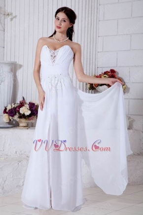 Sweetheart Ruched White Chiffon Prom Dress With Panel Train