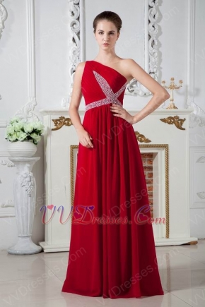 Quality One Shoulder Beaded Wine Red Evening Dresses