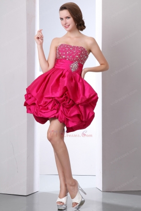 Strapless Back Zip Short Carmine Red Sweet 16 Dress