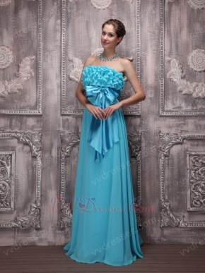 Aqua Blue Ruffles Chiffon Ebay Evening Dresses With Bowknot