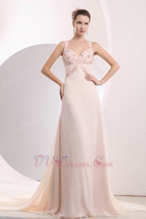 Beautiful Straps Cross Back Seashell Chiffon Prom Dress 2014