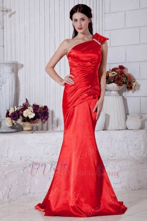 Discount One Shoulder Mermaid Silhouette Scarlet Evening Dress